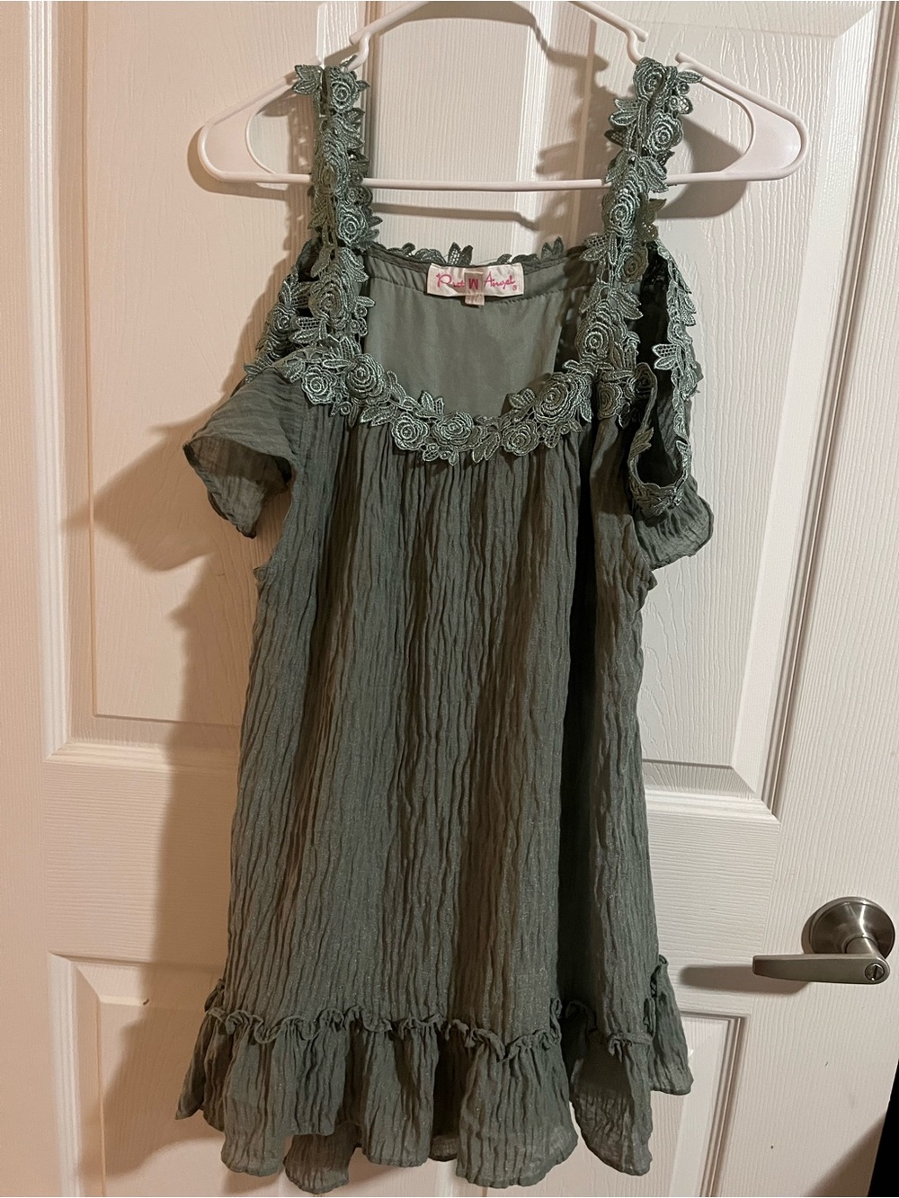 Pretty Angel Olive Green Cold-Shoulder Ruffle Top with Lace Straps
